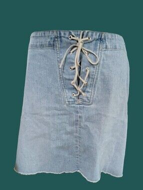 Plus Sized Venezia Jeans Light Wash Denim Skirt with Front Lace-Up